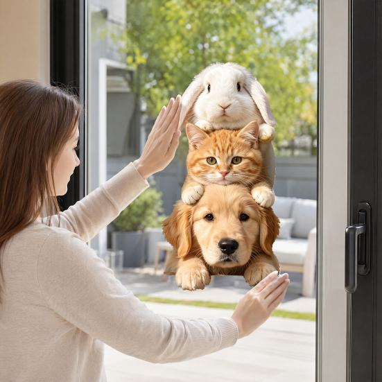 Yousheng Stacking Pet Static Window Cling, Dog Cat Rabbit Decorative Glass Sticker, No Adhesive Removable Animal Window Sticker for