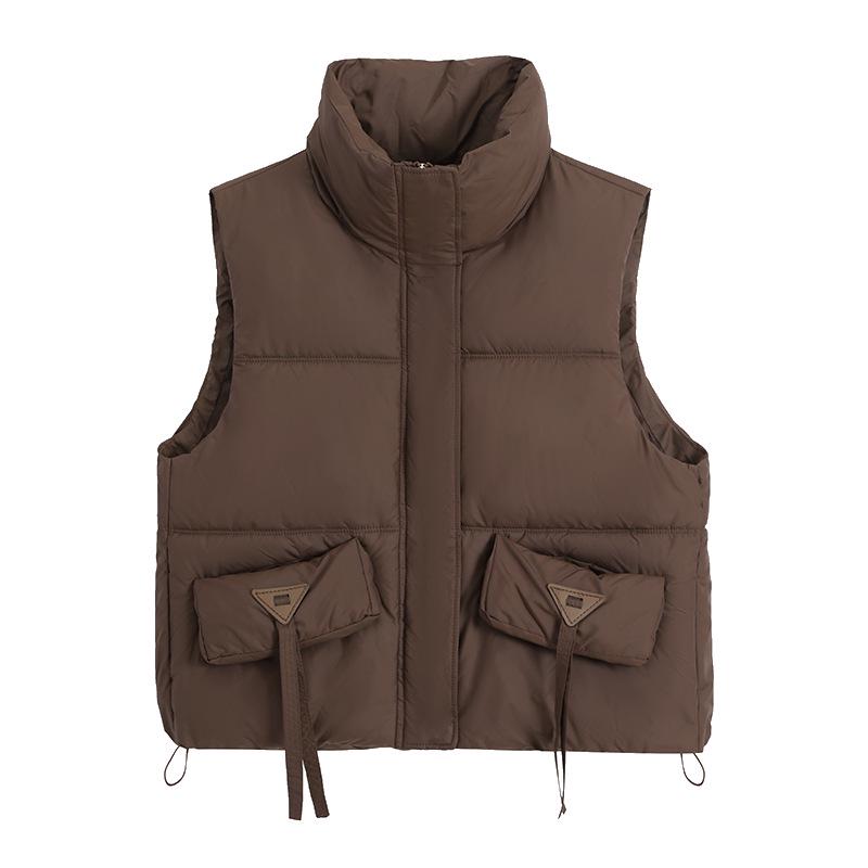 Women's Korean Style Stand-up Collar Sleeveless Waistcoat - Autumn/Winter Solid Color Warm Vest
