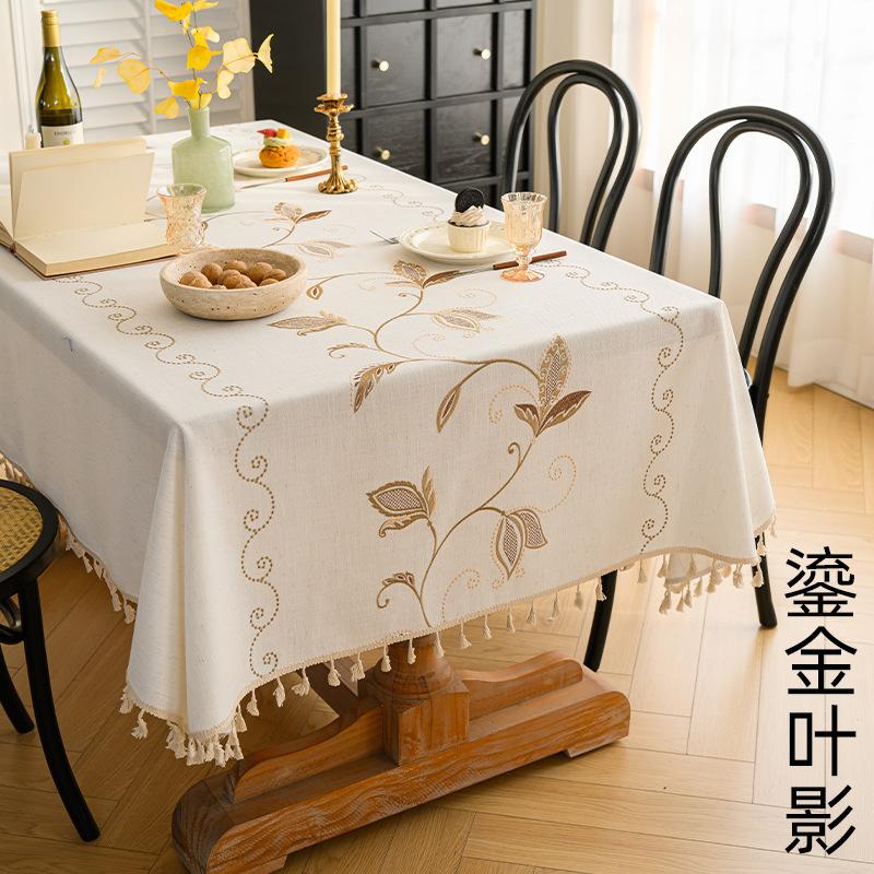Embroidered Nordic Imitation Cotton And Linen Tablecloth Light Luxury High-End Coffee Table Tablecloth Rectangular Cover
