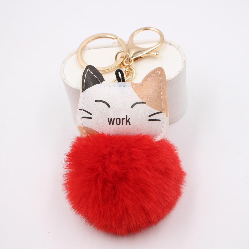 Lucky Cat Plush Pompon Keychain Pendant for Backpacks & Wallets