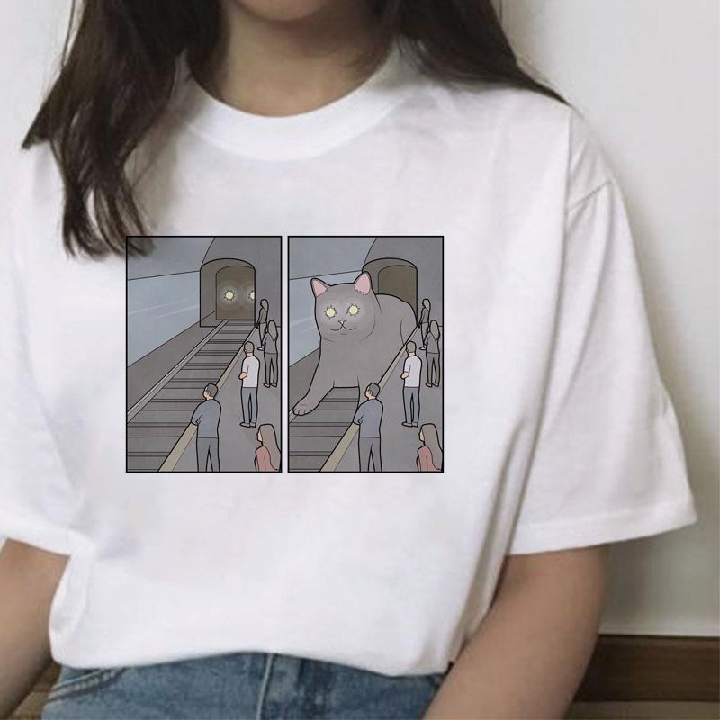 

2023 New T-Shirt Women Casual Funny Cartoon Humanity Printing Top Female T Shirts Harajuku O-Neck Streetwear Tees Clothes L білий
