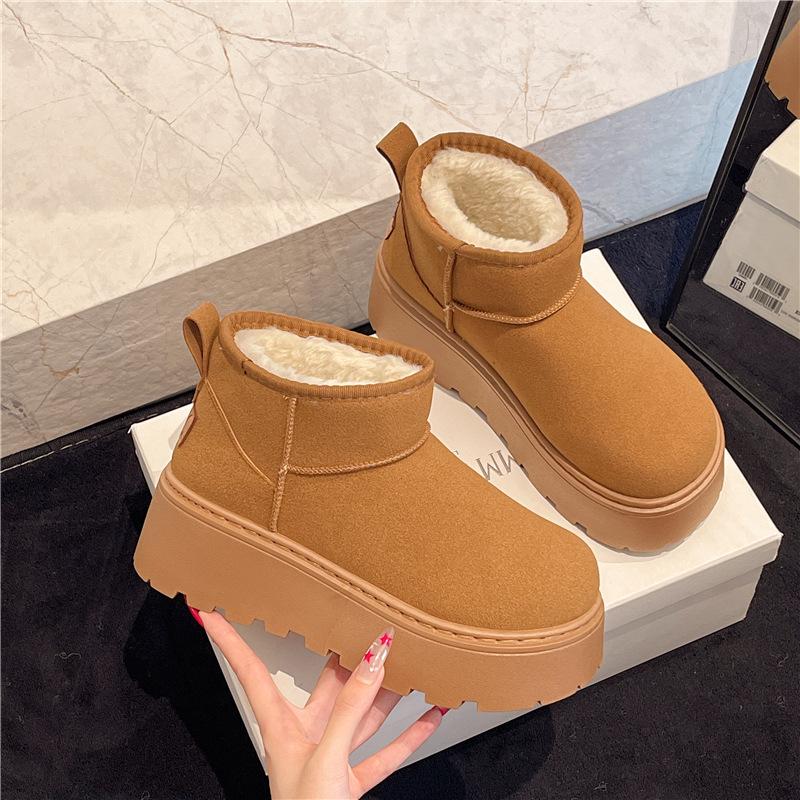 

Жіночі зимові черевики на товстій підошві, осінь-зима 2025, інтегроване хутро, короткі халяви, на високій підошві, теплі, водонепроникні, бавовняні черевики 38