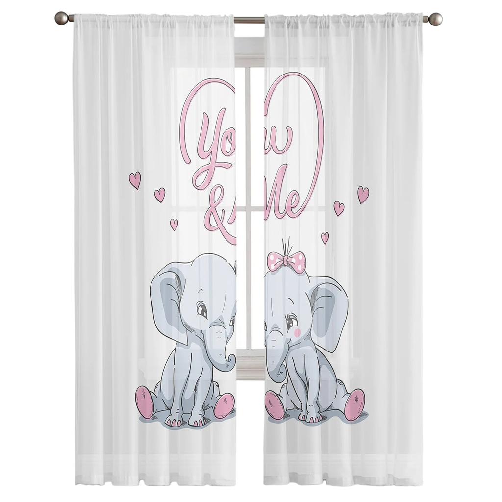 Sweet Baby Elephant Zasłony Okna Salon Tiulowe Zasłony Wystrój Kuchni Dzieci Pokój Zasłony Okna Leczenie