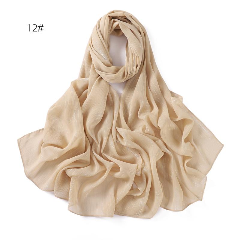 Plain Silver Glitter Shimmer Bubble Chiffon Hijab Sparkle Veil Ramadan Shawls Beach Headscarf Bufandas Muslim Headband 175*70Cm