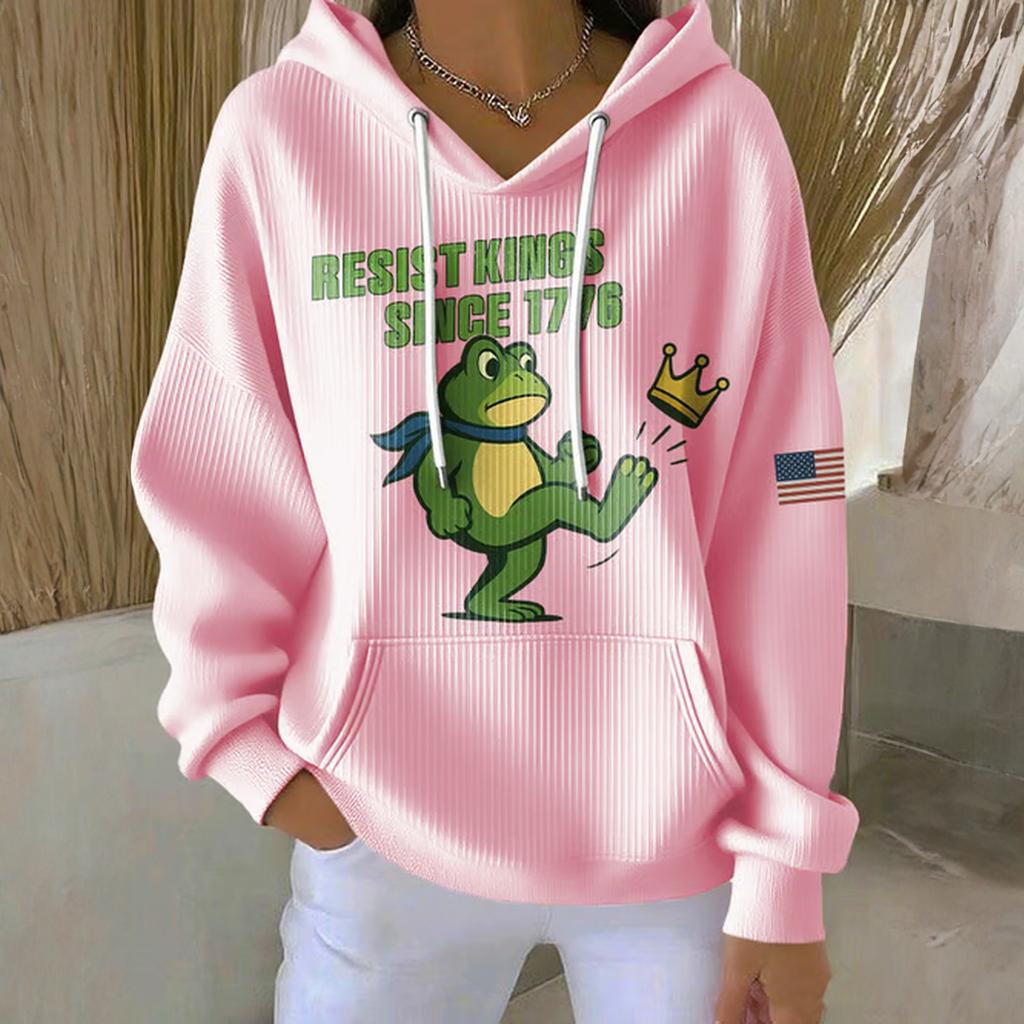 Women's Loose And Comfortable Drawstring V-neck Long Sleeved Print Hoodie