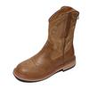 Fashion Women's Embroidered Booties Autumn New Round Toe Rear Zipper Non-Slip Wear-Resistant Block Heel Boots