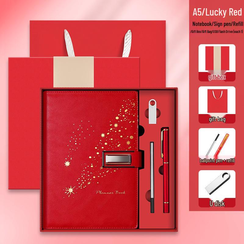 Set de regalo de cuaderno Star Double Line 2026: Libro de registro de reuniones de negocios y oficina de mayor grosor