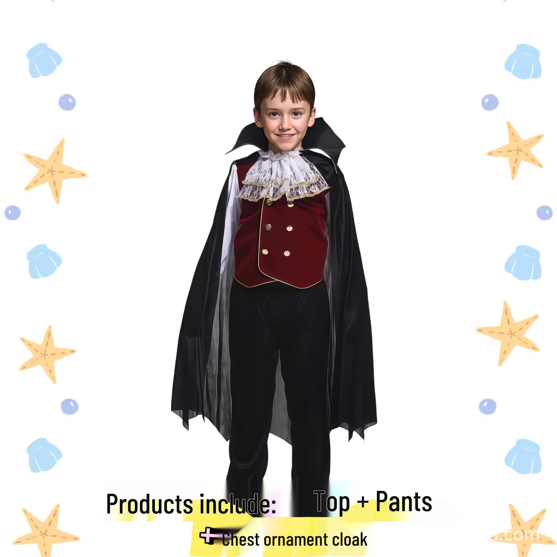 

European and American Style Vampire Costume for Kids - Halloween Party Cosplay Dress-up M (110cm~120cm) чёрный/красный