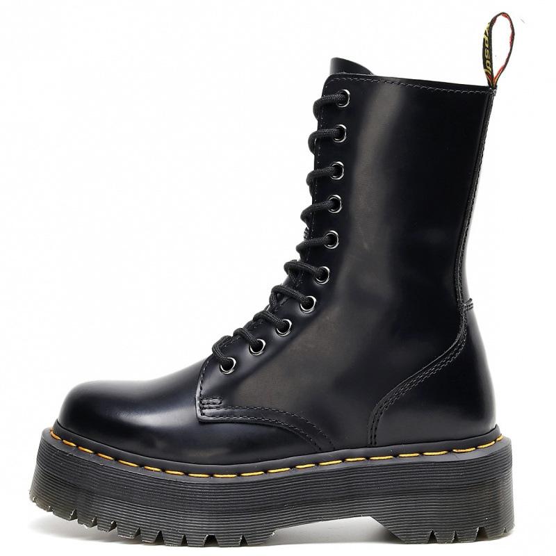 Thick-soled perforated motorcycle boots women s 10 side zipper British long boots muffin tie 34