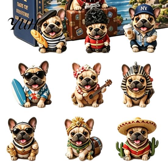 Bulldog Countdown Calendar French Advent Calendar, 24-Day Christmas Acrylic Ornament, Collectible Gift for Pet Owners Figurine Hanging Decor Tree, Dog