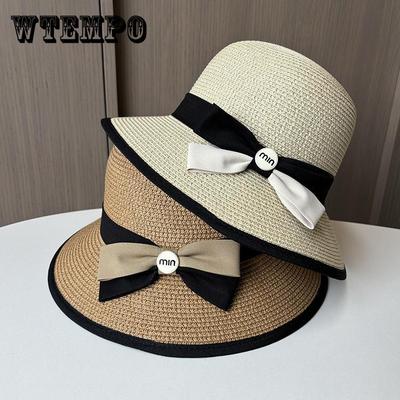 Bow Straw Hat Women's Summer Japanese Sunscreen Sun Hat Travel Beach UV Protection Sun Hat