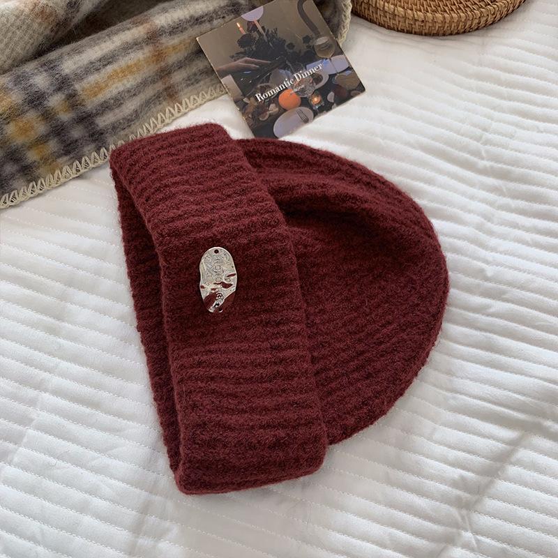 Big Head Circumference Thick Wool Hat Women's Autumn and Winter Loose Warm Cold Hat Ear Protection Show Face Small Beige Knitted Hat