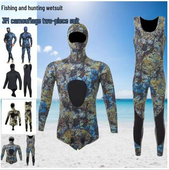 

1.5/3MM Camouflage Diving Suit: Cold Protection Snorkeling, Hunting & Fishing Hooded Wetsuit S