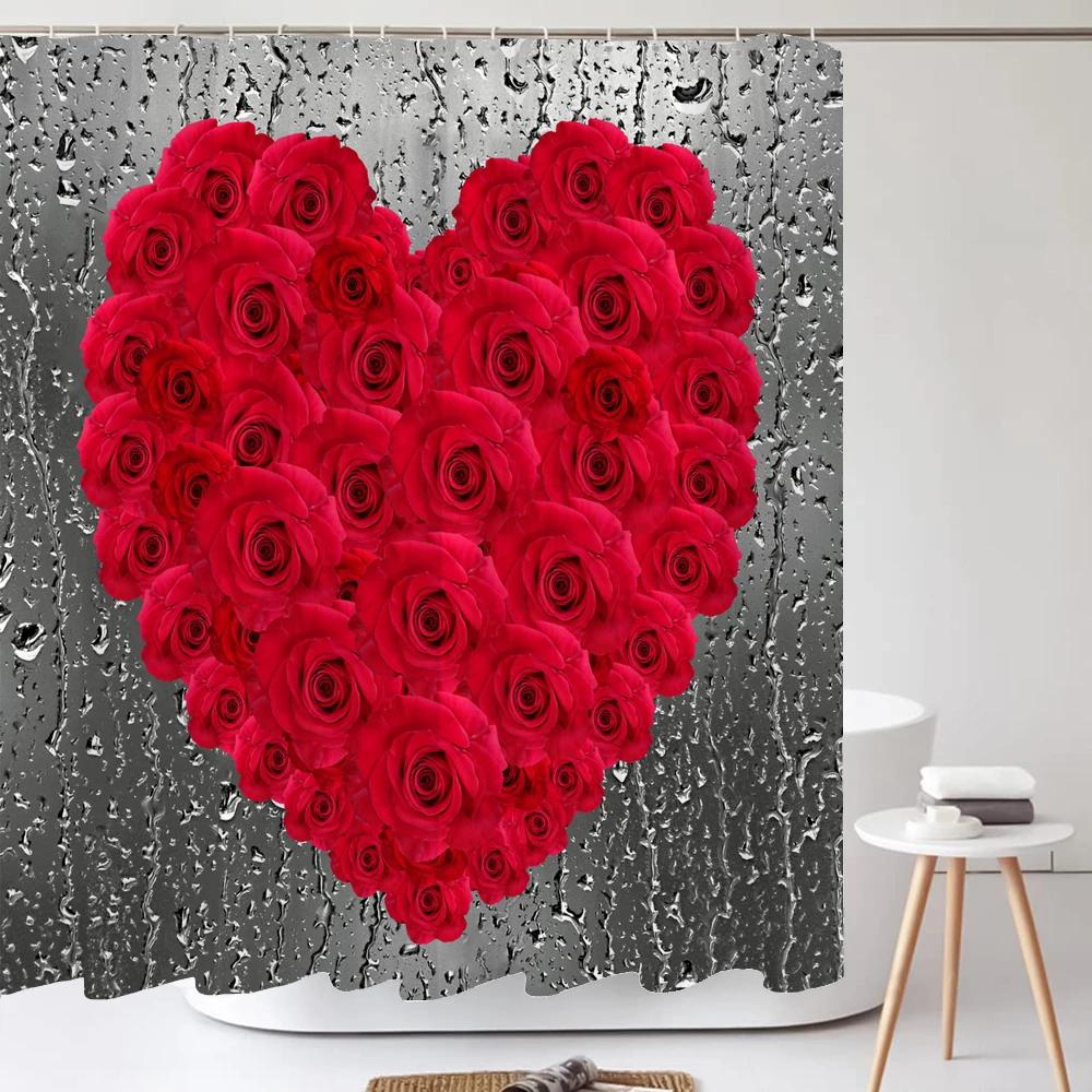 Akvarellkonst Rosplanta med Blommig Badrumsdekoration Tryckt Polyestertyg Duschdraperi 180*180CM med Krokar