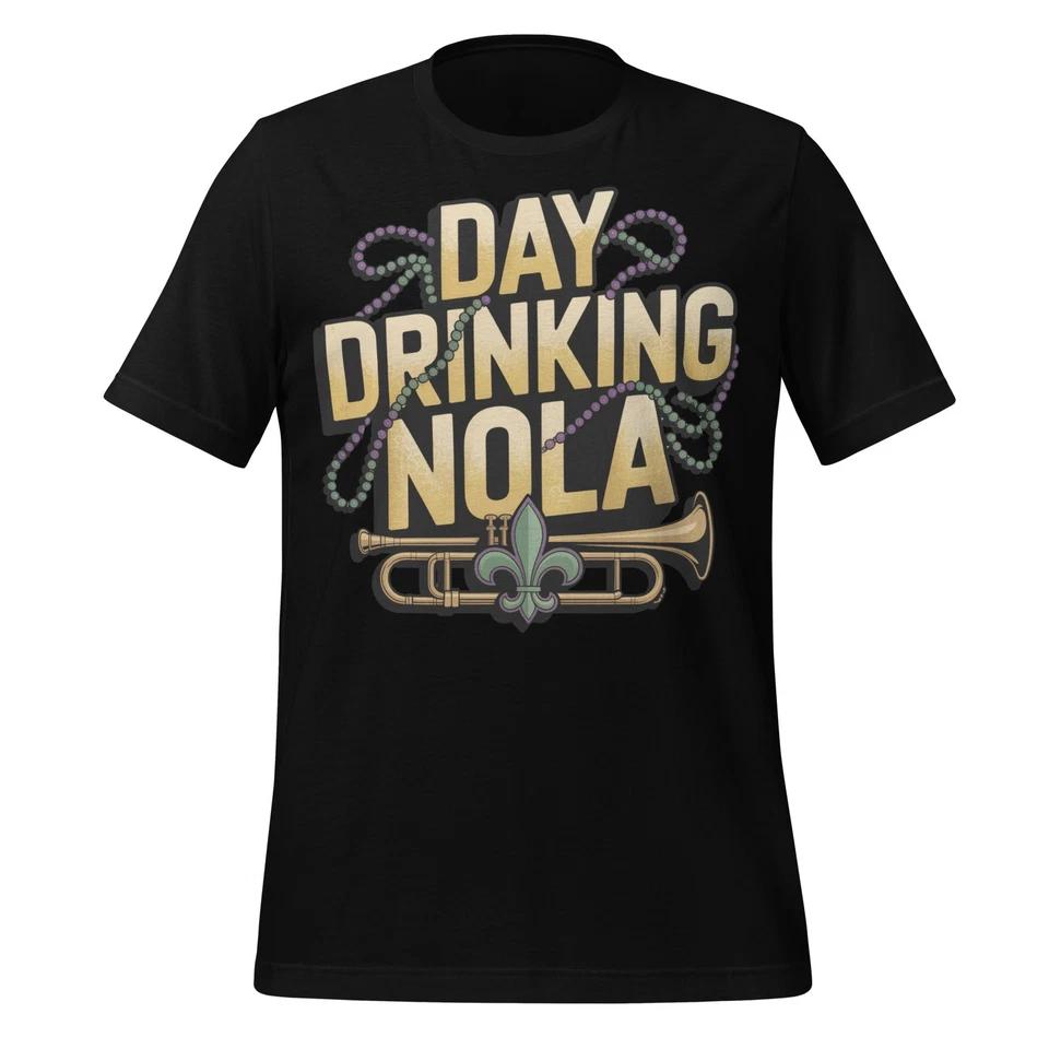 Day Drinking NOLA T-Shirt Mardi Gras New Orleans Jazz Beads Party Shirt Tee XL