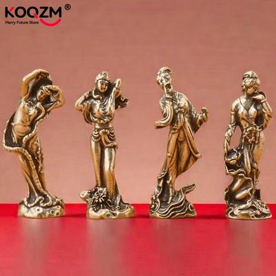 1/4Pcs Vintage Classical Figurines Handcrafted Solid Brass Four Ancient Chinese Beauties Statue Desktop Decor Collection Gift