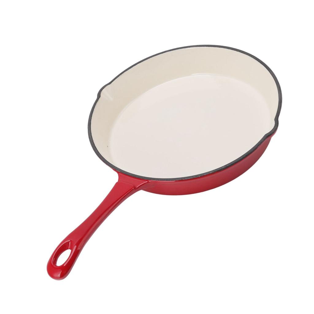 Emaillierte Gusseisenpfanne Einteiliger Langer Griff Rot 25cm Durchmesser Ergonomisches Design Küchenbratpfanne zum Kochen