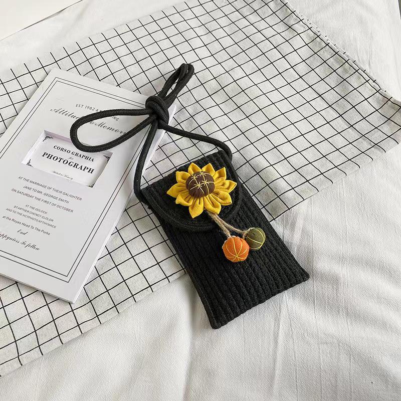 Damen Strandurlaub Umhängetasche: Gewebtes Baumwollseil Blumendesign für Handy & Münzen