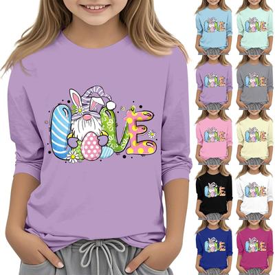 Casual Easter Printed Round Neck T-shirt With 7-point Sleeves For Children