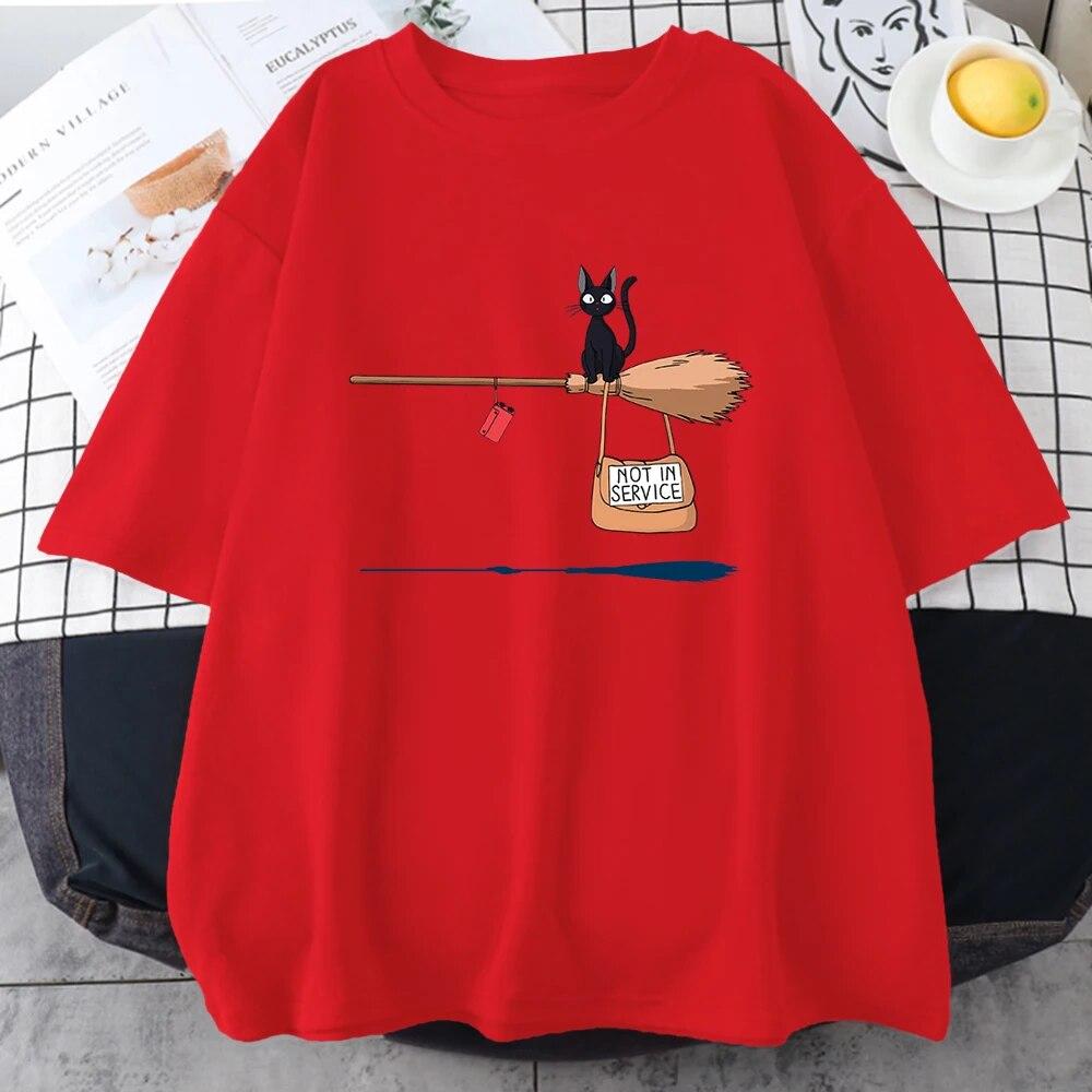 

Служба доставки Kiki s Cat On Magic Broom Одяг унісекс, бавовна, японські топи Harajuku, вільні футболки з вирізом і короткими рукавами унісекс S