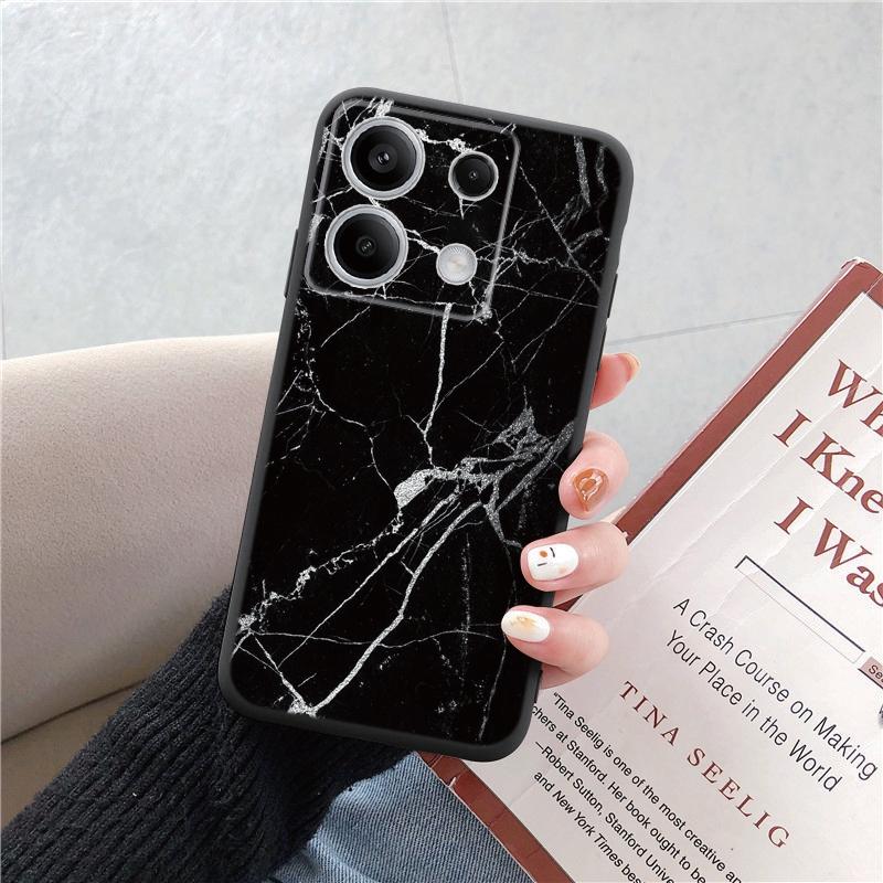 Marble Patterned Soft Black Silicone Phone Case For Xiaomi Redmi Camera Shockproof Protective Rubber Bumper Cover For Redmi Note 13 Pro 13C Cases