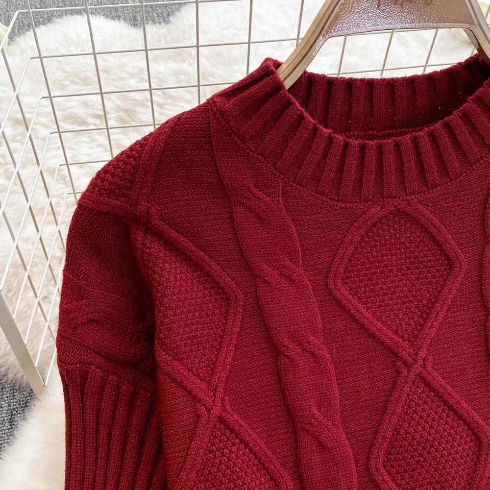 New Loose Knit Fried Dough Twists Sweater Suit Women's Winter High Waist Slim Straight Wide Leg Pants Two-piece Set