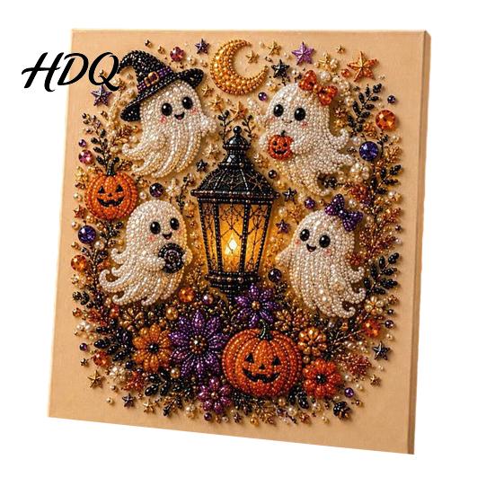 Happy Halloween Atmosphere Decor Ghost Faux Pearl Art DIY Kit Spooky 3D Bead Unique Home Painting Crafts Gothic Wall for Adults Beginners Decorative