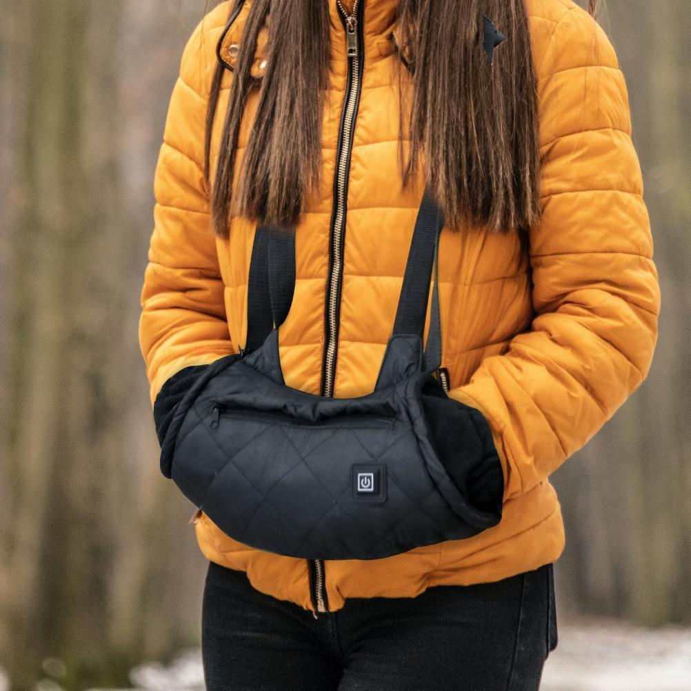Vinteruppvärmd handmuff elektrisk handvärmare 3-växlad temperaturkontroll handmuff med sidofickor