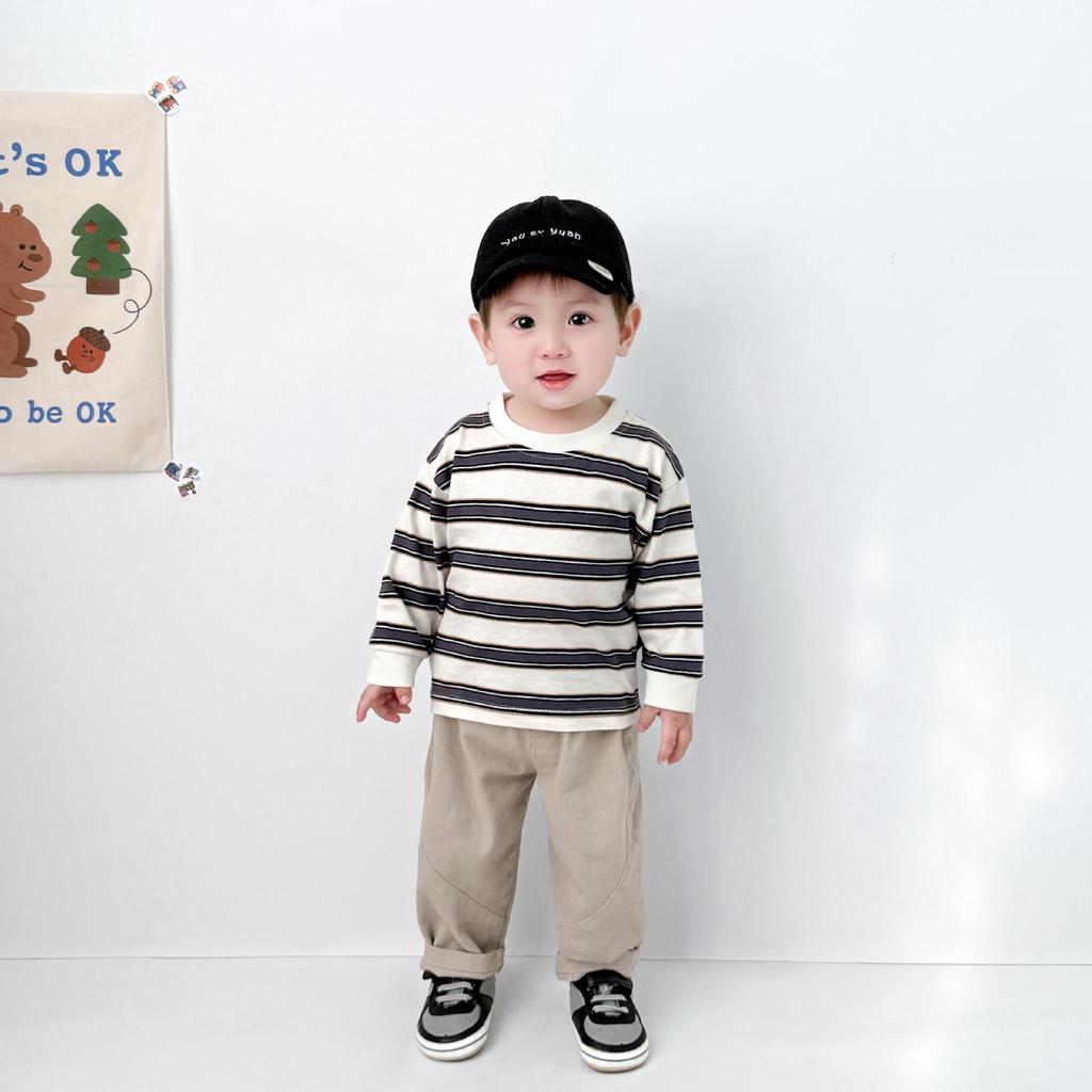 Koreansk randig långärmad baby-t-shirt för pojkar och flickor - Vår/Hösttopp