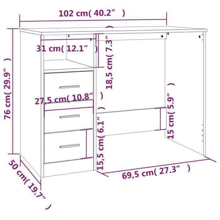 VidaXL Bureau avec tiroirs Chêne marron 102x50x76 cm Bois d'ingénierie 823039