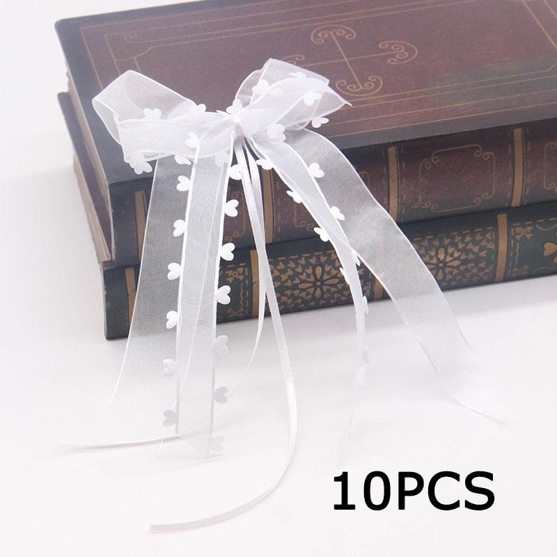 WTEMPO Fundă din panglică de tifon în formă de inimă, Decor de petrecere, Fundă albă, Ideală pentru nuntă și ziua de naștere, Decor pentru mașina de nuntă, Fundă din panglică