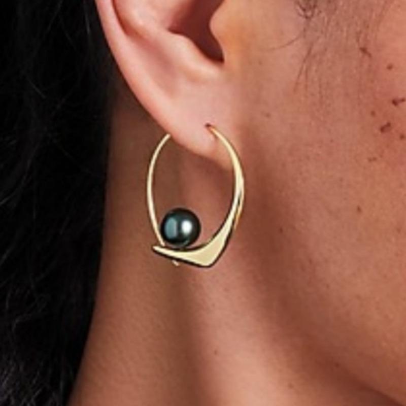 Vintage Concise Design Green Imitation Pearl Hoop Earrings for Women  Banquet Daily Versatile Jewelry Accessories Crafts