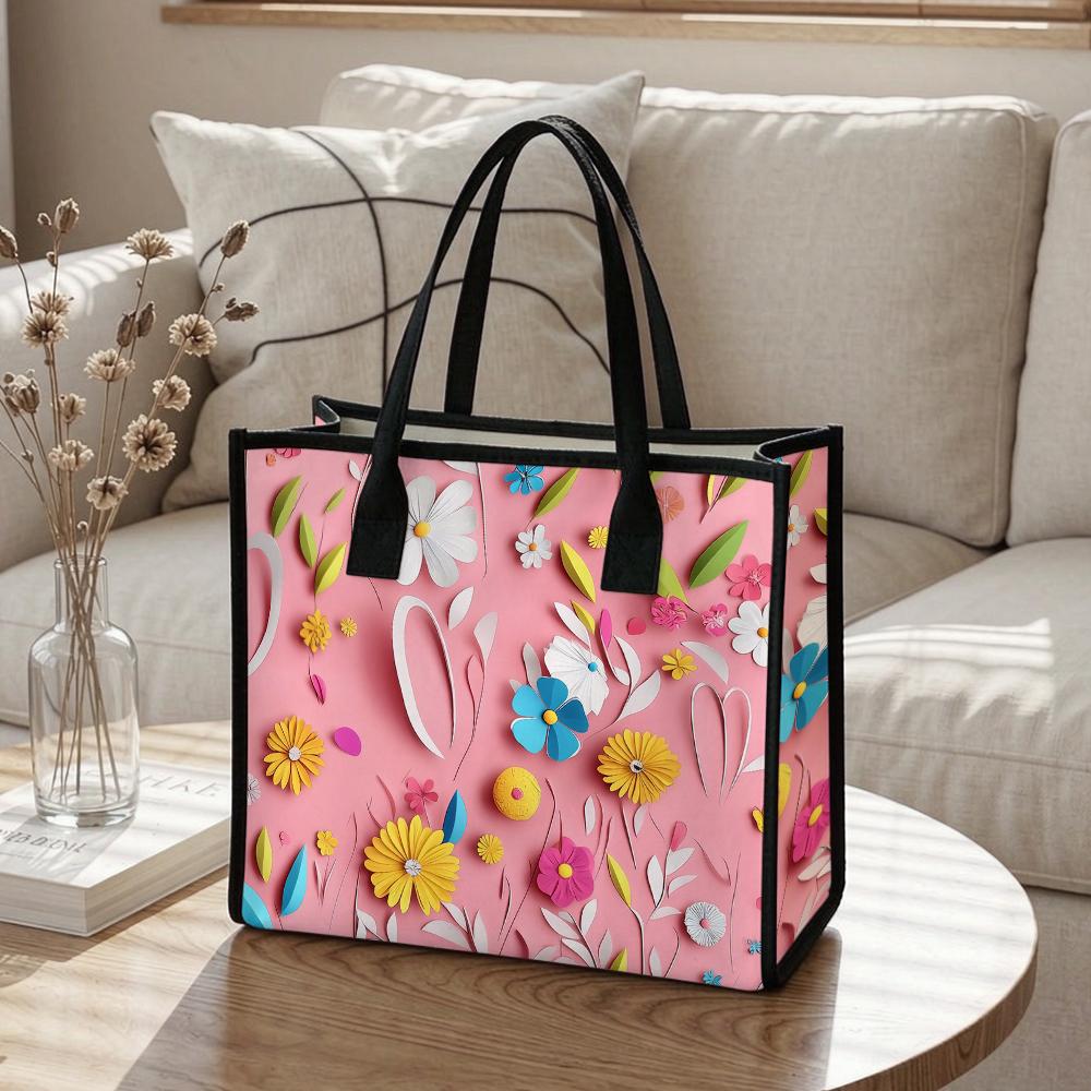  Floral Pattern Tote Bag Cute Fashion Casual Large Capacity Handbag for Women Outdoor Daily Use