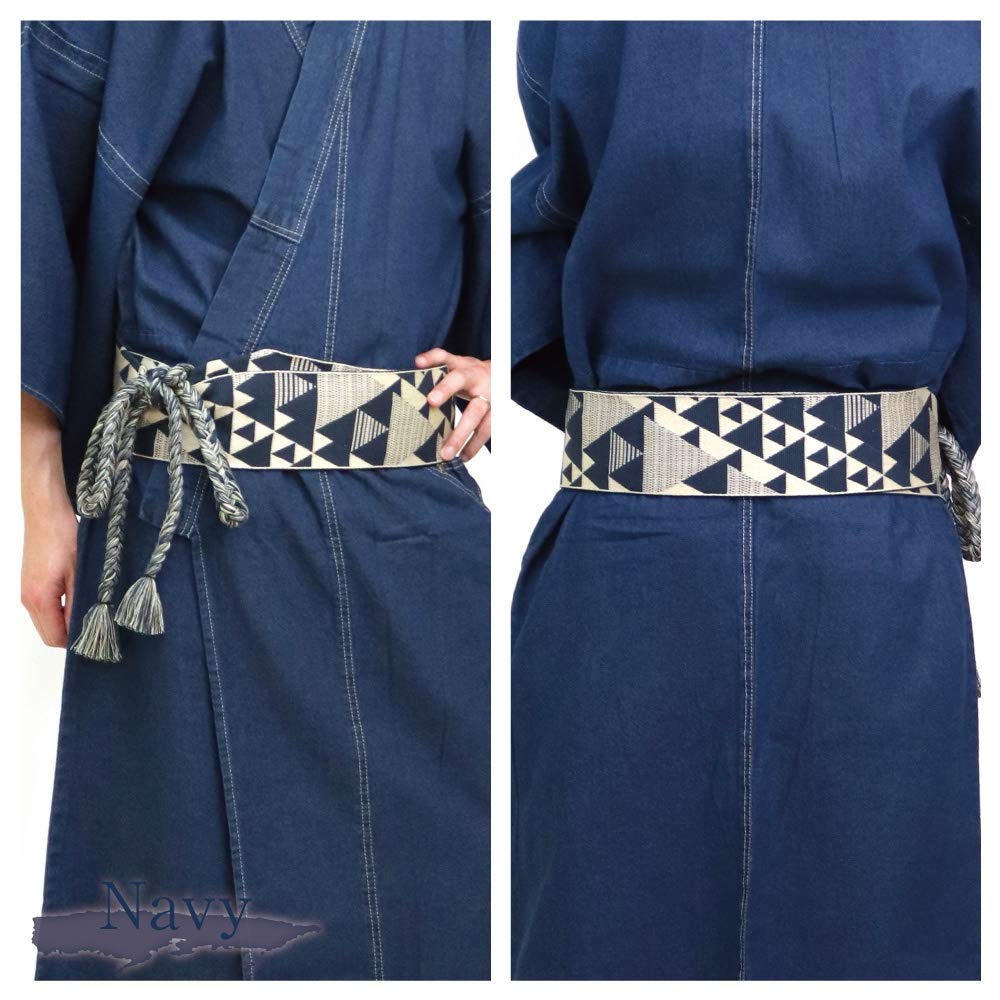 SWINGPLUS Knotted Square Japanese Scale Kimono Made in Japan Men's Obi, Obi, Style, Pattern, Obi, (M, Navy)