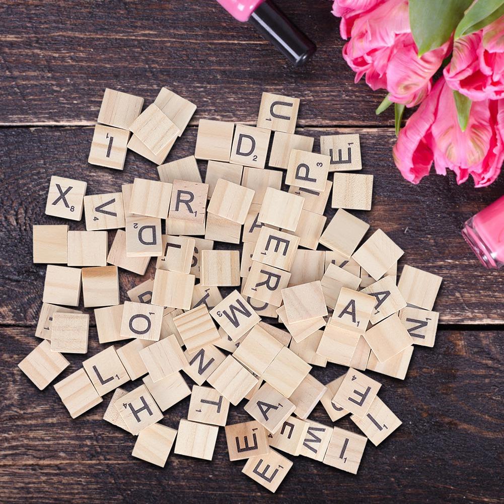100PCS Wood Letter Tiles Wooden Alphabet Tiles A Z Capital Letters for Crafts, Pendants, Spell