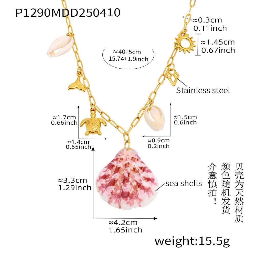 Multi Pendant Chain Necklace In Stainless Steel 18k Gold Plated With Seashell Charms Boho Seaside Holiday Necklaces For Women