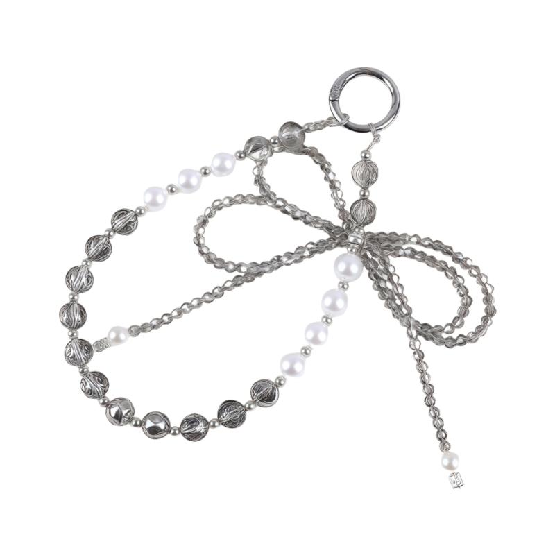 

Creative Beaded Phone Strap Pendant Chain With Double Accent Decoration Jewelry Accessory For Purse Keys