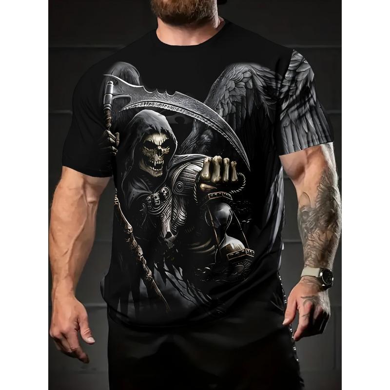 Vintage Skull Print T-Shirt for Men Retro O-Neck Short Sleeve Tee Summer Casual Harajuku Halloween
