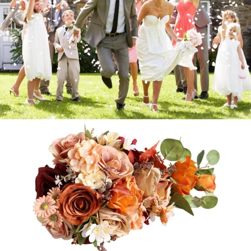 Bride Bouquet Handmade Wedding Decoration Flowers Combo Champagne Rose Bouquet for Graceful Anniversary Celebration