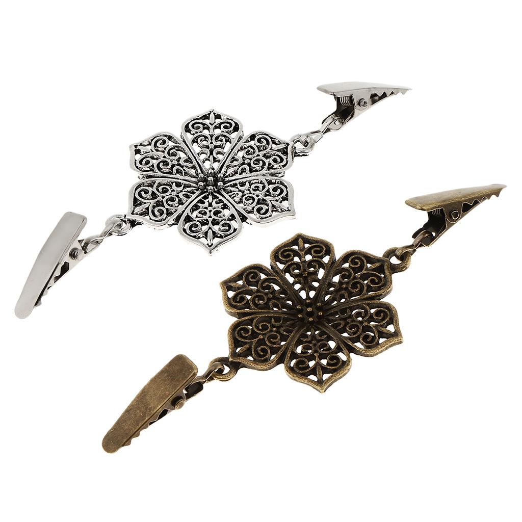 Floral Alloy Cardigan Clip Shawl Collar Brooch Sweater Guard Holder for Women Blouses Shirts and Dresses