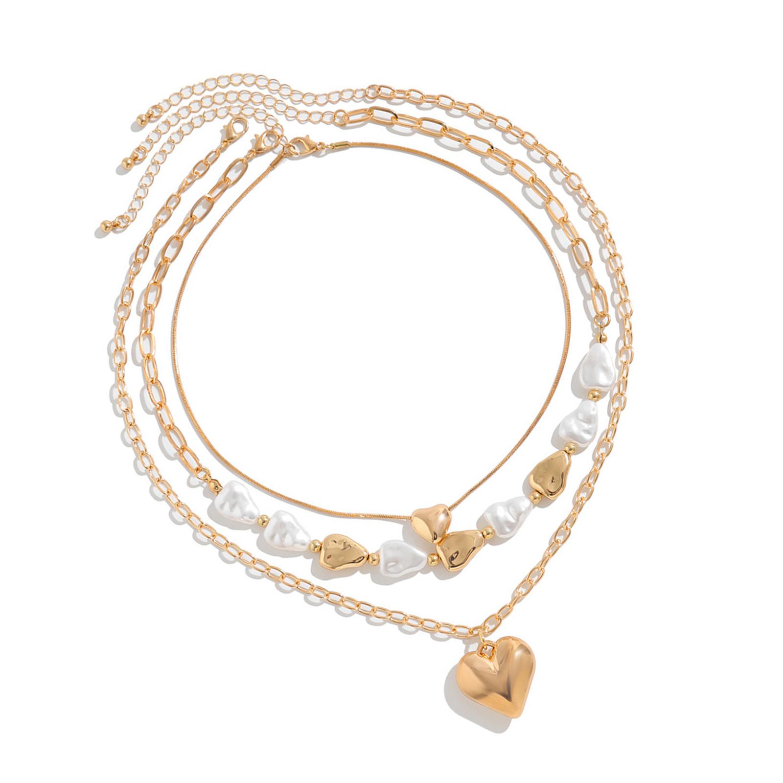 

3pcs Layered Heart Pendant Necklace Set Adjustable Clavicle Chain Handmade Accessory for Wedding and Everyday Wear золотой