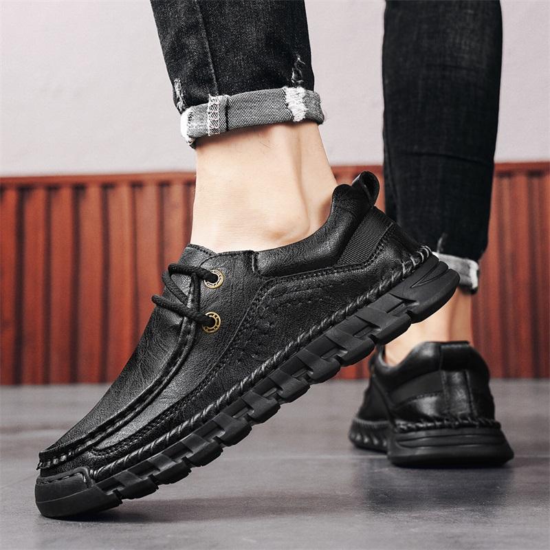 Fashion Fashion Men Sneakers Handmade Sewing Casual Shoes Leather Lace-Up Men Shoes Walking Sneakers Men Moccasins Zapatillas Hombre