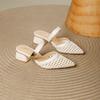 French hollow bag head half slippers women's outer wear summer new one-word with pointed head with skirt thick heel woven sandals