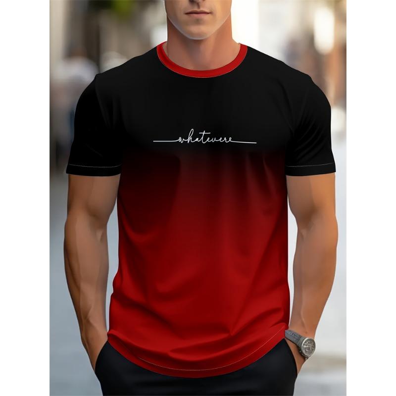 Men's Summer Letter Pattern Printed T-Shirt Men's Breathable Comfortable Simple Round Neck T-Shirt Outdoor Sports Casual Top
