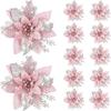 Christmas Flower Glitter Poinsettia Artificial Flower Christmas Tree Ornaments DIY Garland Wreath Merry Christmas Decoration