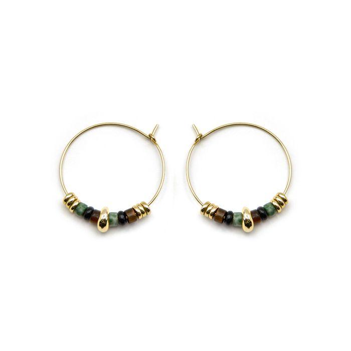 Boucles d'oreilles - Darkba - Argent 925 - Oeil de Tigre - Or Jaune 18k - 27mm
