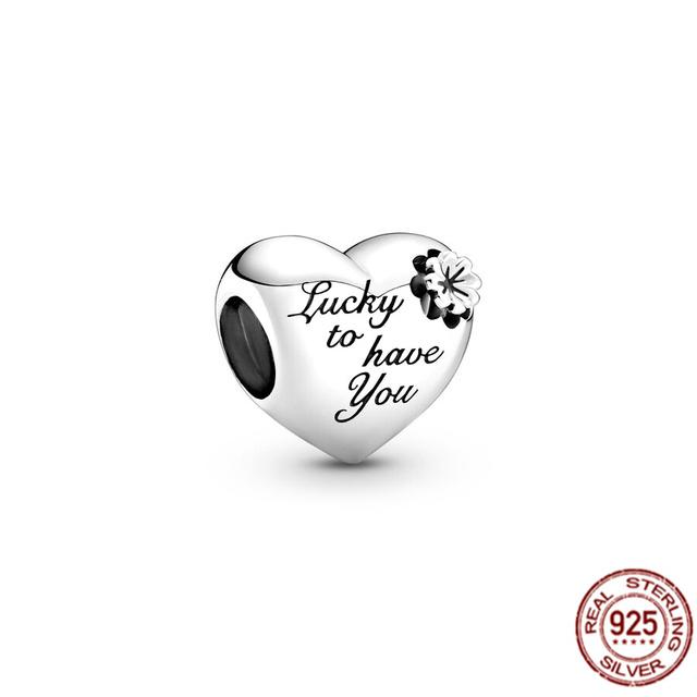 Auténtica Plata de Ley 925 Te Amo Mamá Corazón Abalorio Apto Pulsera Brazalete Dulce Moda Joyería Fina Regalo Para Mujeres