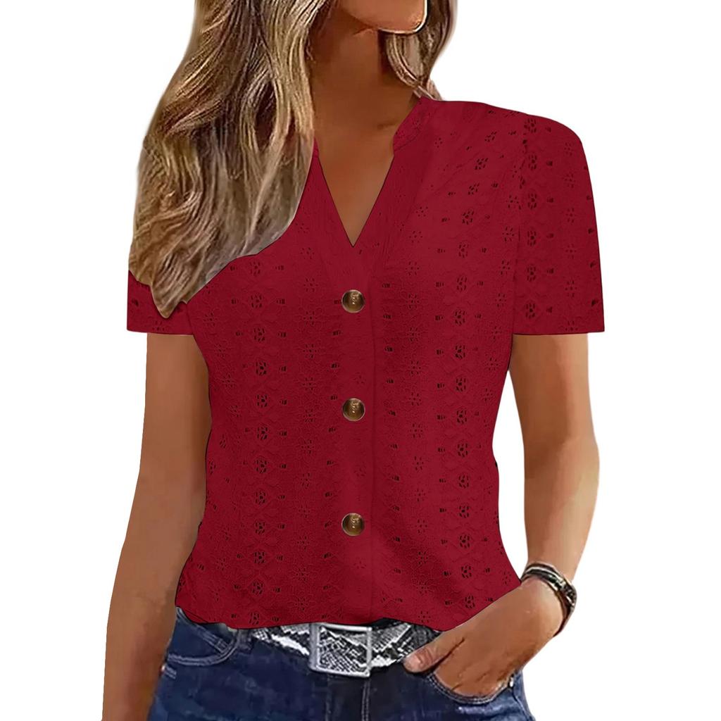 Womens Tops Dressy Casual V Neck Solid Color Short Sleeve Blouse  Casual Tops Summer Shirt