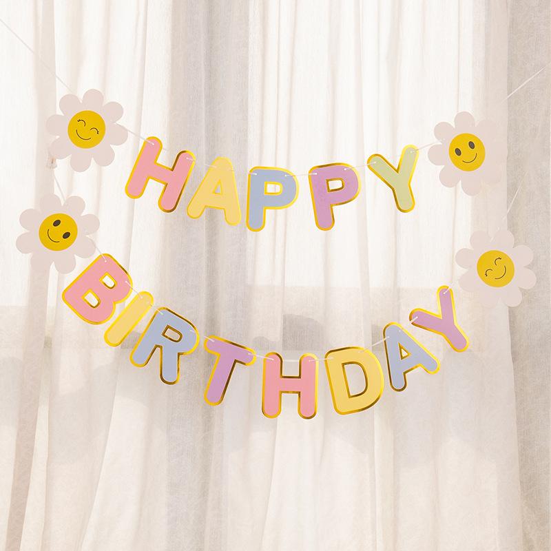 1-5 Stück Geburtstagsflagge Partybanner Blume Für Zuhause Zimmer Girlande Kinderflagge Happy Birthday Party Atmosphäre Dekorationen Zubehör