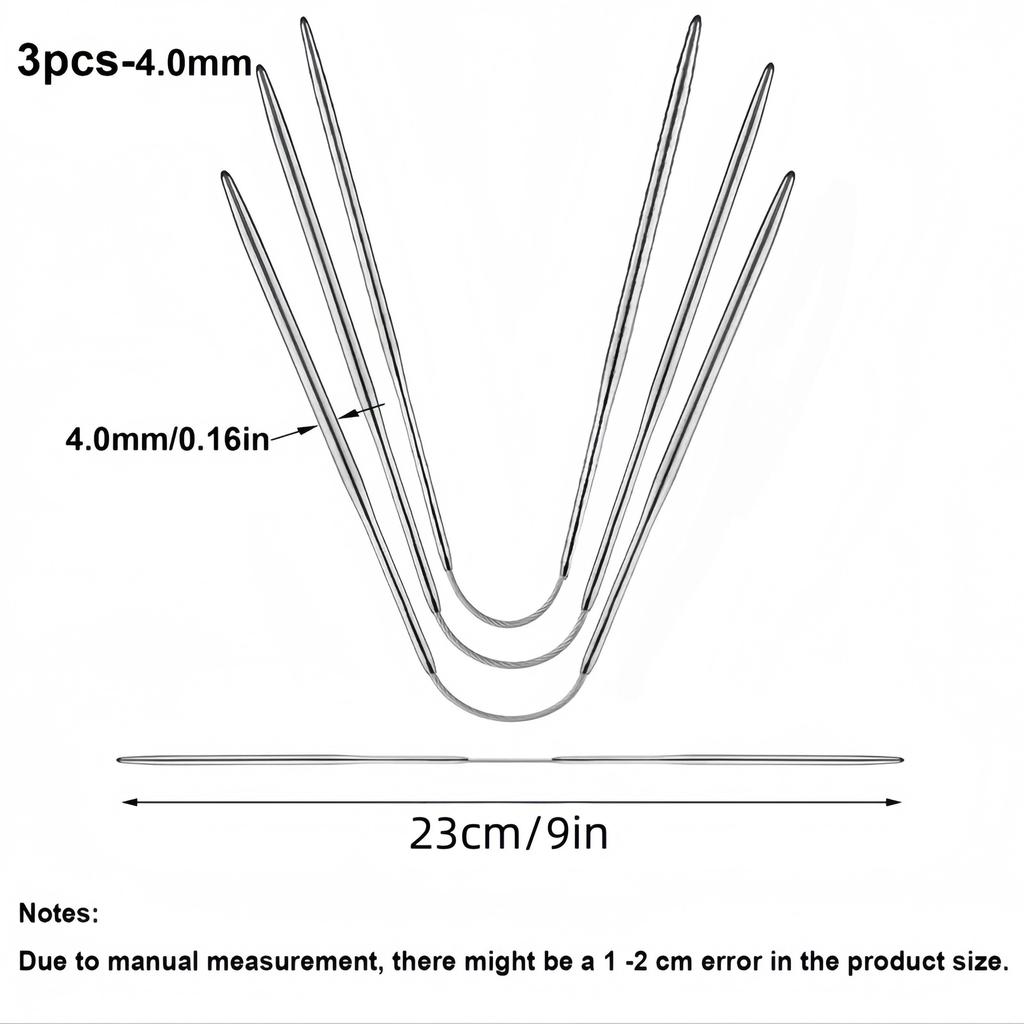 3 Stk./Set Flexible Stricknadeln mit Doppelspitze für Socken, Mützen, Fäustlinge, Handschuhe, Runde Stricknadeln Gut für Anfänger Metall-Sockennadeln